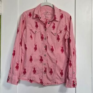 Barn Fly Trading Western Snap Shirt Womens Medium Pink Rodeo 100% Cotton Y2K